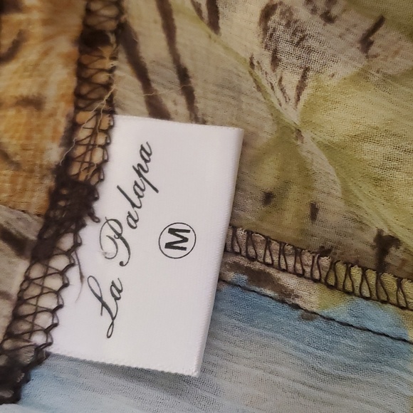 La Palapa Sheer Chifon Cheeta Blue Floral Print Beach Pants M - Picture 2 of 5